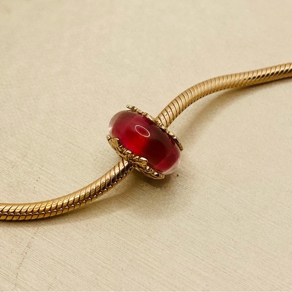 EUC Pandora 788244 Pandora Rose Pink Murano Glass & Leaves Charm - Picture 5 of 12